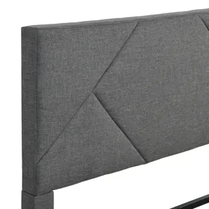Queen Size Upholstered Platform Bed Frame With Headboard, Strong Wood Slat Support, Mattress Foundat