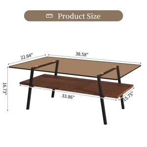 Rectangle Coffee Table, Tempered Glass Tabletop With Metal Legs, Modern Table For Living Room - Brow