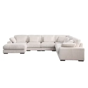 Nadine - 155.5\"W Beige Corduroy Corner Sectional Sofa With Left-Facing Chaise