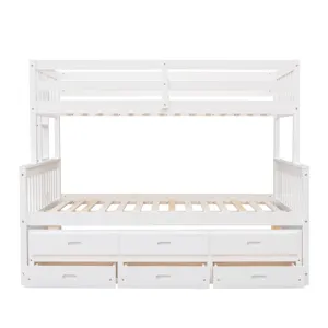 Twin Over Full Bunk Bed With Twin Size Trundle, Separable Bunk Bed With Drawers For Bedroom - White