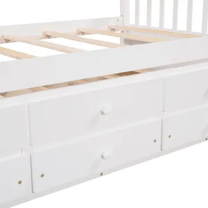 Twin Size Daybed With Trundle And Drawers - White
