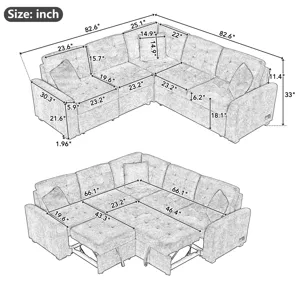 L-Shape Sofa Bed Pull-Out Sleeper Sofa With Wheels, USB Ports, Power Sockets For Living Room - Navy 