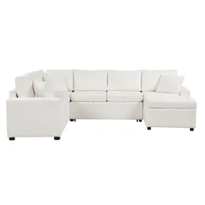 Sectional Sofa Pull-Out Sofa Bed Sleeper With A Storage Ottoman, Three Pillows And Charging Devices 