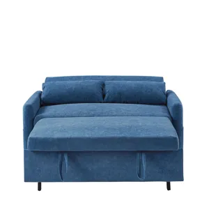Pull Out Sleep Sofa Bed Loveseats Sofa Couch With Adjsutable Backrest, Storage Pockets, 2 Soft Pillo
