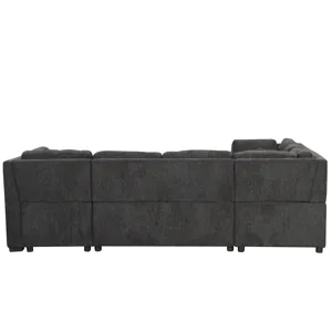 U-Shaped Sectional Sofa Pull Out Sofa Bed With Two USB Ports, Two Power Sockets, Three Back Pillows 