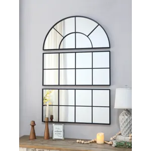 Large Arched Wall Mirror With Three Separate Sections - Black