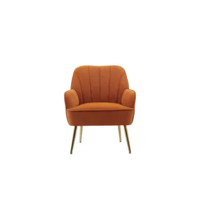 Modern Mid-Century Chair Velvet Sherpa Armchair For Living Room Bedroom Office - Orange