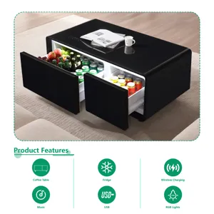 Modern Smart Coffee Table With Built-In Fridge - Bluetooth Speaker, Wireless Charging, Touch Control