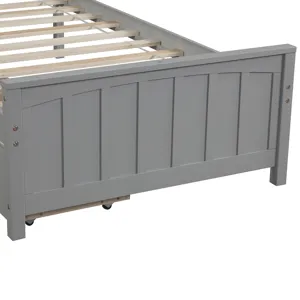Twin Size Platform Bed With Two Drawers - Gray