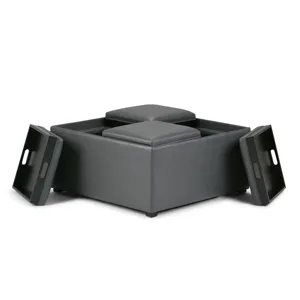 Avalon - Square Coffee Table Storage Ottoman - Stone Grey
