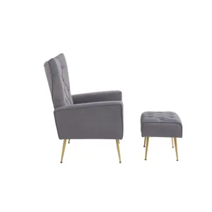 Modern Accent Chair With Ottoman, Comfy Armchair For Living Room, Bedroom, Apartment, Office - Gray