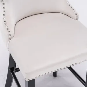 Contemporary Velvet Upholstered Wing-Back Barstools With Button Tufted Decoration And Wooden Legs, A