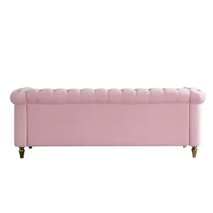 Chesterfield - Velvet Sofa 84.65\" For Living Room - Pink