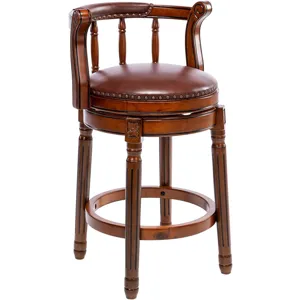 26\'\' Swivel Cow Top Leather Wooden Bar Stool, 360 Degree Swivel Bar Height Chair With Backs For Ho