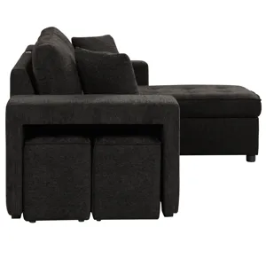 Modern L-Shape 3 Seat Reversible Sectional Couch, Pull Out Sleeper Sofa With Storage Chaise And 2 St