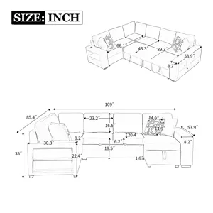 U-Shaped Sectional Sofa Pull-Out Sofa Bed With Two USB Ports, A Storage Chaise Lounge And Four Back 