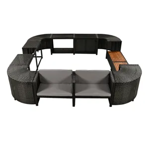 Spa Surround Spa Frame Quadrilateral Outdoor Rattan Sectional Sofa Set With Mini Sofa, Wooden Seats 