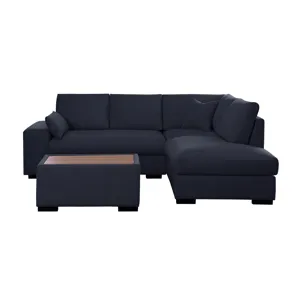 Joshua - 100\"W Dark Gray Woven Fabric Sectional Sofa With Right Facing Chaise and Console Ottoman