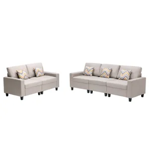 Nolan - Linen Fabric Sofa And Loveseat Living Room With Pillows And Interchangeable Legs (Set of 2) 