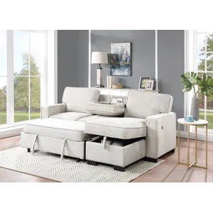 Estelle - Fabric Reversible Sleeper Sectional With Storage Chaise Drop-Down Table 2 Cup Holders And 