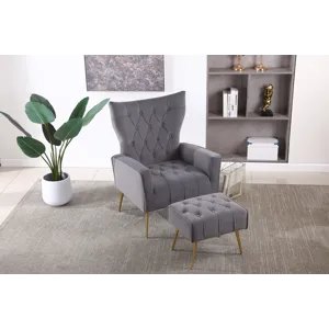 Modern Accent Chair With Ottoman, Comfy Armchair For Living Room, Bedroom, Apartment, Office - Gray