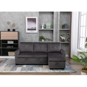 Reversible Sectional Storage Sleeper Sofa Bed, L-Shape 2 Seat Sectional Chaise With Storage, Skin-Fe