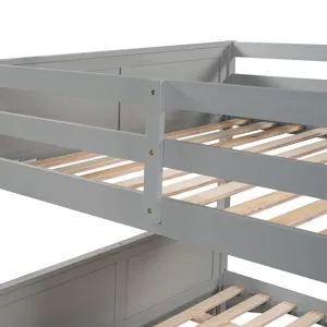 Full Over Full Bunk Bed With Twin Size Trundle - Gray