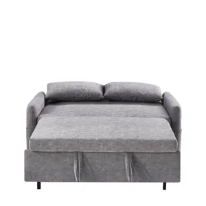 Pull Out Sleep Sofa Bed Loveseats Sofa Couch With Adjsutable Backrest, Storage Pockets, 2 Soft Pillo