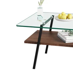 Rectangle Coffee Table, Tempered Glass Tabletop With Metal Legs, Modern Table For Living Room, Trans