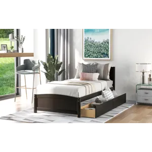 Twin Size Platform Bed With Two Drawers - Espresso