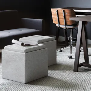 Rockwood - Cube Storage Ottoman with Tray - Cloud Grey