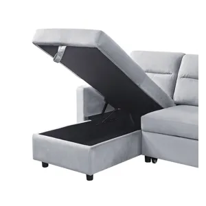 Ruby - Velvet Reversible Sleeper Sectional Sofa With Storage Chaise And Side Pocket - Light Gray