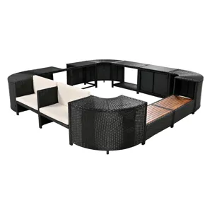 Spa Surround Spa Frame Quadrilateral Outdoor Rattan Sectional Sofa Set With Mini Sofa, Wooden Seats 