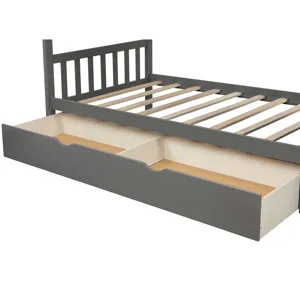 Twin Over Full / Twin Bunk Bed, Convertible Bottom Bed, Storage Shelves And Drawers - Gray