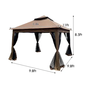 Outdoor 11X 11Ft Pop Up Gazebo Canopy With Removable Zipper Netting, 2 Tier Soft Top Event Tent, Sui