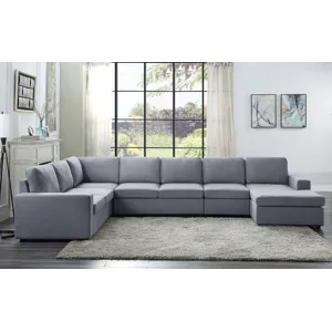 Tifton - Linen 7 Seat Reversible Modular Sectional Sofa Chaise - Light Gray