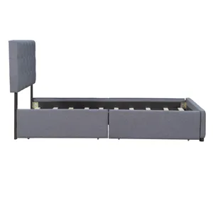 Queen Size Upholstered Platform Bed With Classic Headboard And 4 Drawers, No Box Spring Needed - Dar