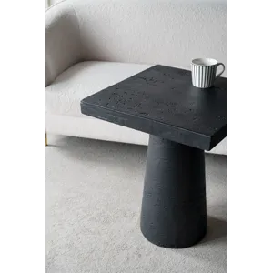 Square Side Table With Pedestal Base - Black