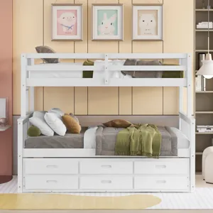 Twin Over Full Bunk Bed With Twin Size Trundle, Separable Bunk Bed With Drawers For Bedroom - White