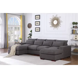 Tatman - Linen Blend Sectional With 2 Ottomans - Dark Gray