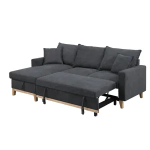 Colton - 84.Woven Reversible Sleeper Sectional Sofa With Storage Chaise - Dark Gray