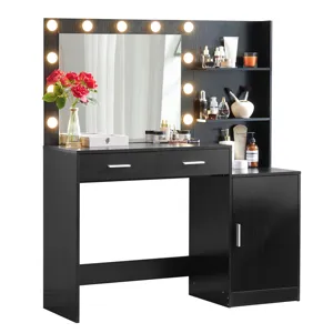Vanity Desk With Mirror And Lights, 46.4In Dressing Table With 2 Large Drawer & Large Vertical Organ