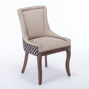 Ultra Side Dining Chair, Thickened Fabric Chairs With Neutrally Toned Solid Wood Legs, Bronze Nail H