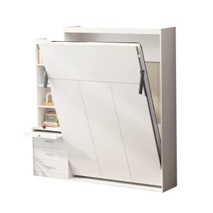 Morden Deisgn Full Size Vertical Murphy Bed With Shelf And Drawers For Bedroom Or Guestroom Wall Bed