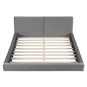 Queen Size Upholstered Platform Bed With , Grounded Bed With Solid Frame - Gray