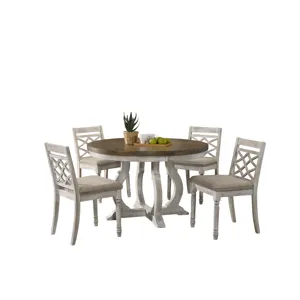 Havanna - 5 Piece Wide Contemporary Round Dining Table With Off White Fabric Chairs (Set of 5) - Vin