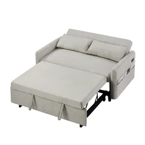 Pull Out Sleep Sofa Bed Loveseats Sofa Couch With Adjsutable Backrest, Storage Pockets, 2 Soft Pillo