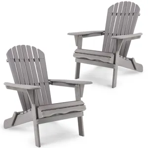 Wood Lounge Patio Chair For Garden Outdoor Wooden Folding Adirondack Chair (Set of 2) Solid Cedar Wo