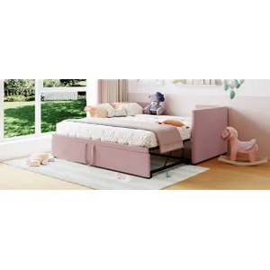Twin Size Upholstered Daybed With Pop Up Trundle - Pink