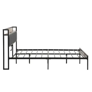 Queen Size Metal Platform Bed Frame With Upholsteryolstery Storage Function Headboard And USB Liner 